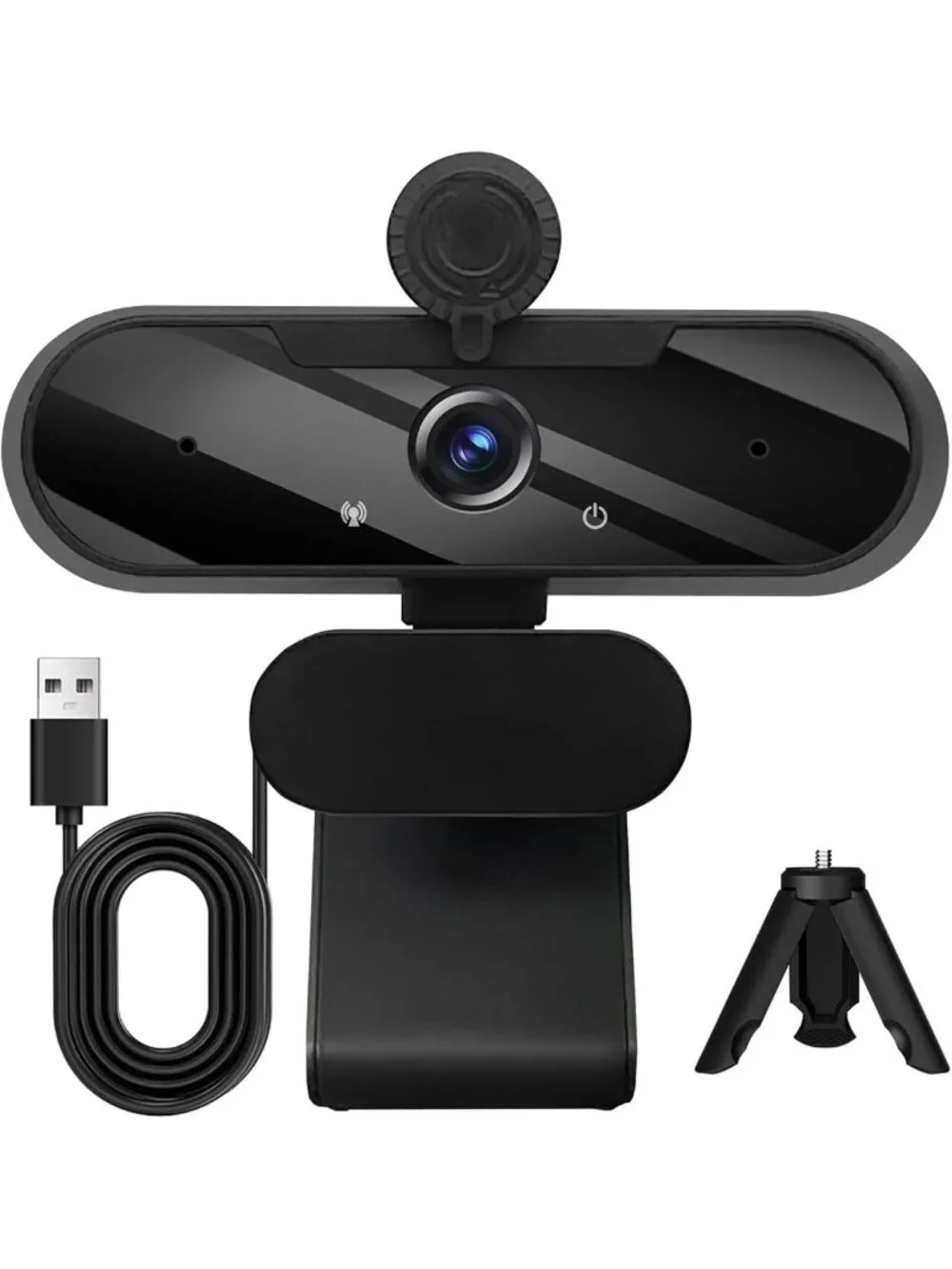 HD 1080P Webcam with Microphone, Rotatable Tripod & Privacy Cover for PC/Laptop